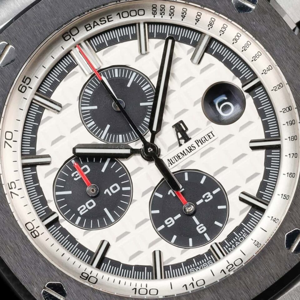 AP Royal Oak Offshore Black Leather White Dial Watch Side