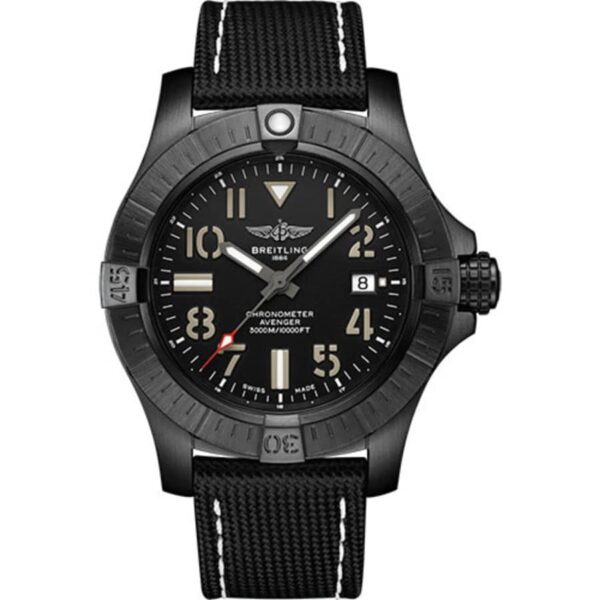 Breitling Avenger Automatic 45mm Seawolf Night Mission Black Titanium With Black Leather Black Dial