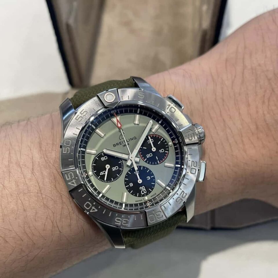 Breitling Avenger B01 Chronograph Green Dial 44mm On Wrist