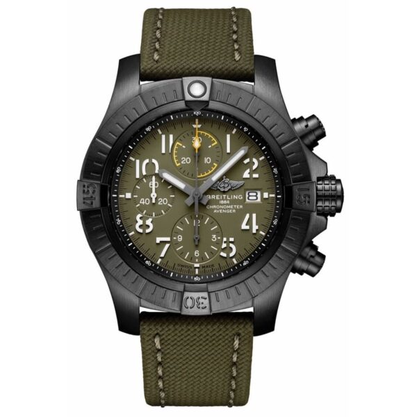 Breitling Avenger Chronogragh Night Mission 45 Black Titanium with Green Leather