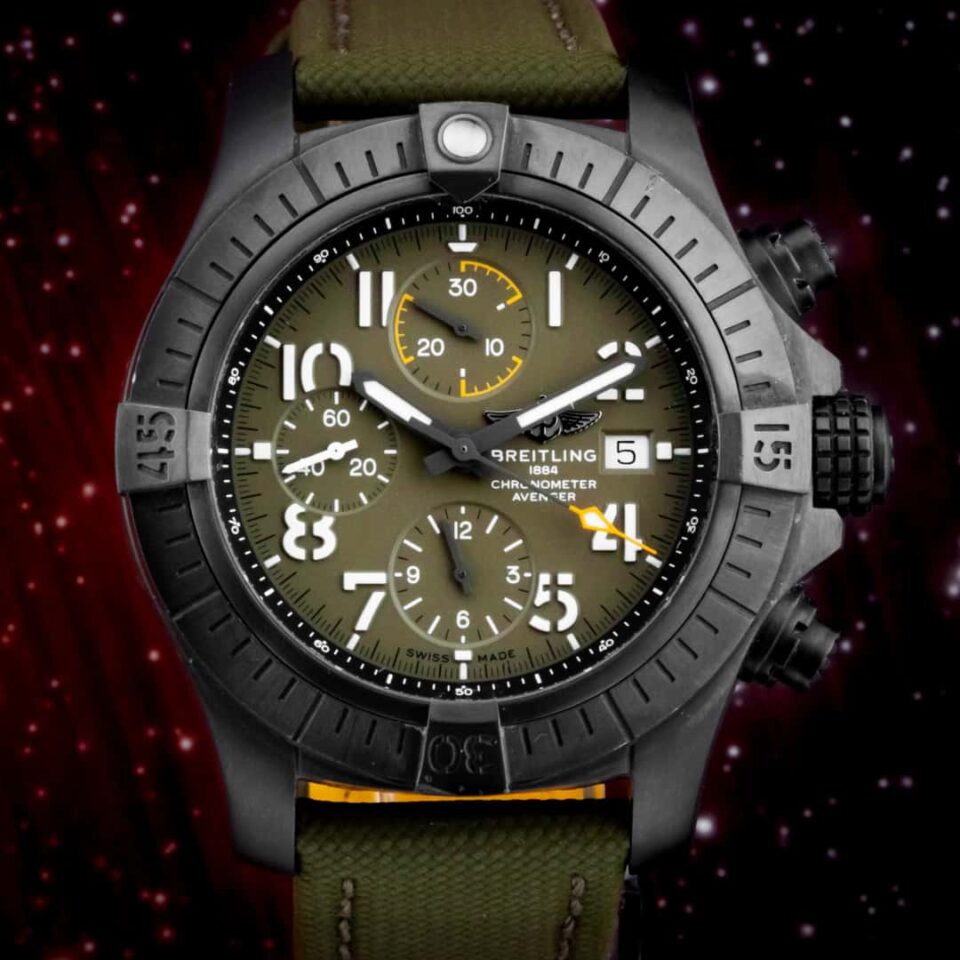 Breitling Avenger Chronograph Night Mission 45 Black Titanium Front View
