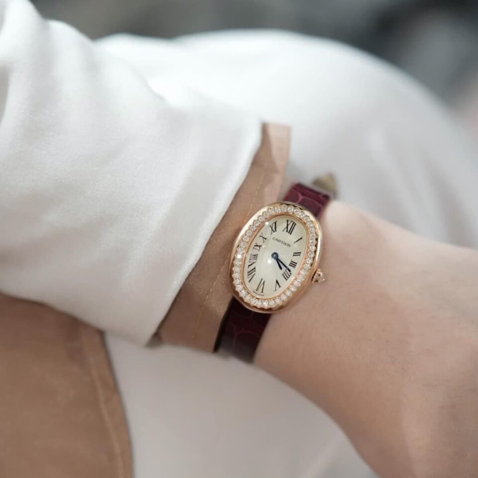 Cartier Baignoire WJBA0031 Small 18ct Rose Gold Diamond Set on wrist