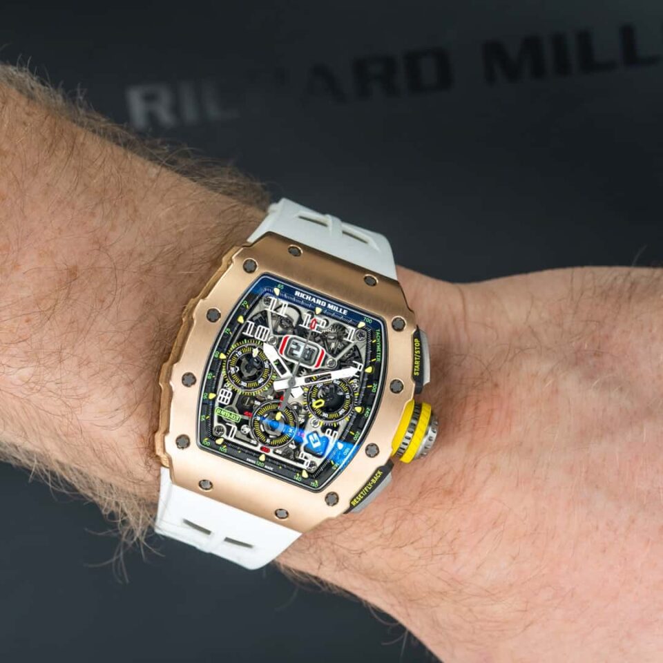 Richard Mille RM 11-03 Rose Gold Flyback white strap side