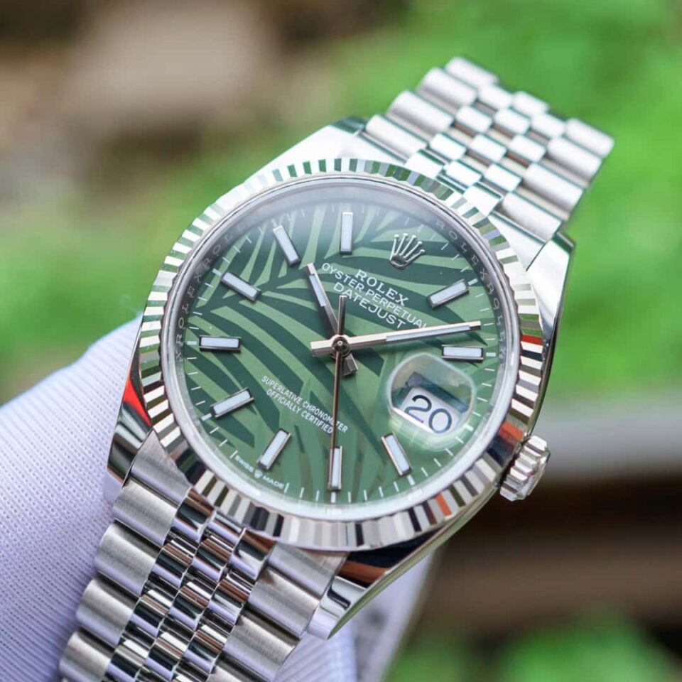 Rolex Datejust Palm Motif 36mm Green Dial Front