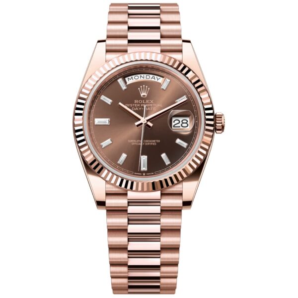 Rolex Day-Date 228235 Chocolate Baguette Everose Gold Watch