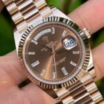 Rolex Day-Date 228235 Chocolate Baguette Everose Gold Watch 9 Rolex Day-Date 228235 Chocolate Baguette Everose Gold Watch Front