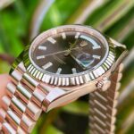 Rolex Day-Date 228235 Chocolate Baguette Everose Gold Watch 10 Rolex Day-Date 228235 Chocolate Baguette Everose Gold Watch Side