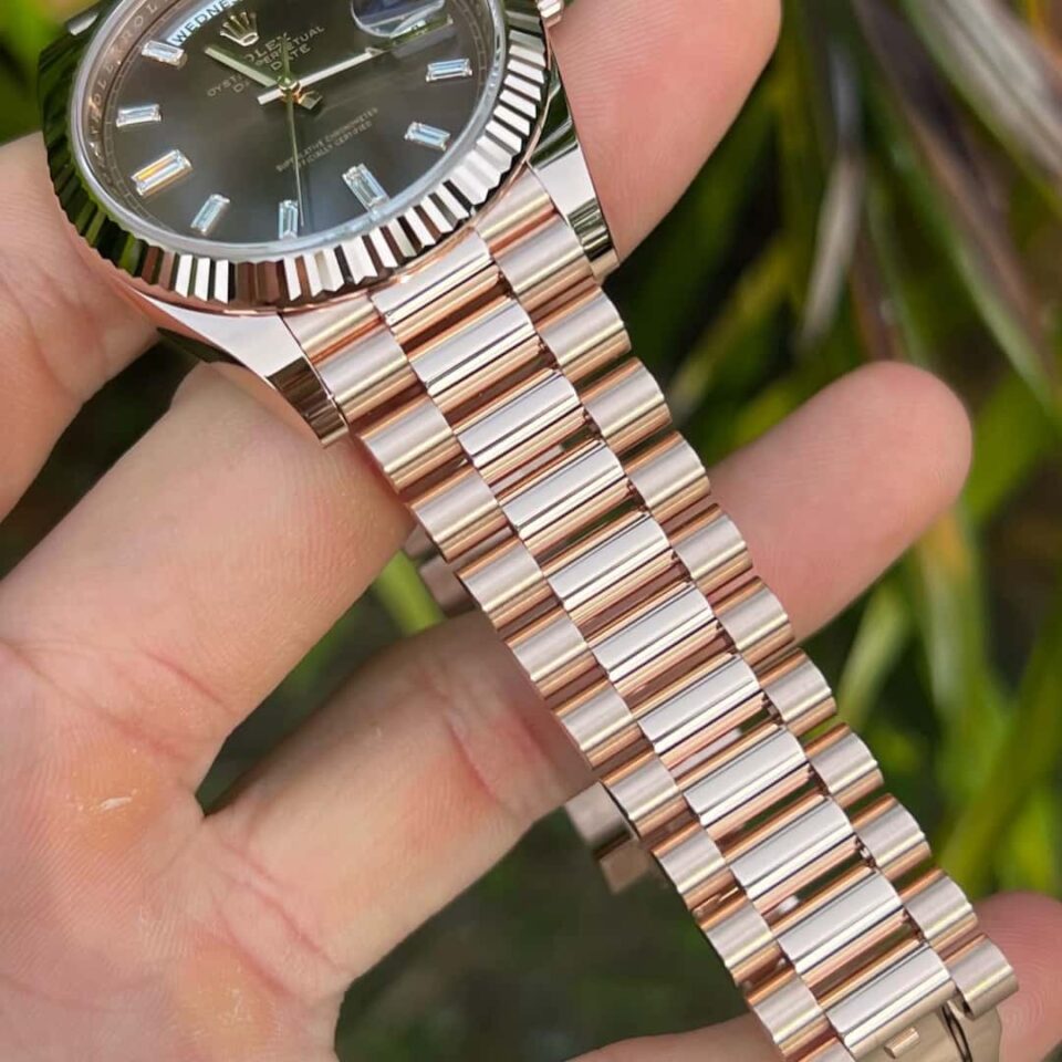 Rolex Day-Date 228235 Chocolate Baguette Everose Gold Watch Strap