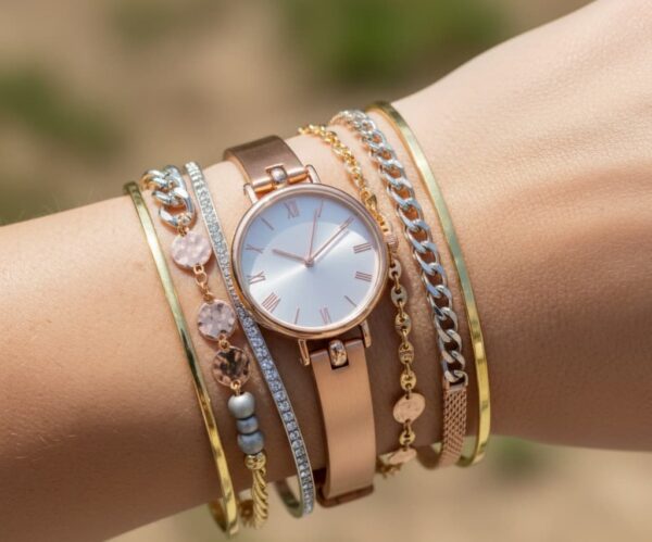 Rose Gold Watch Styling & Matching: How to Match, Layer & Elevate Your Look 2 Women's Rose Gold Watch with Gold Jewelry Matching