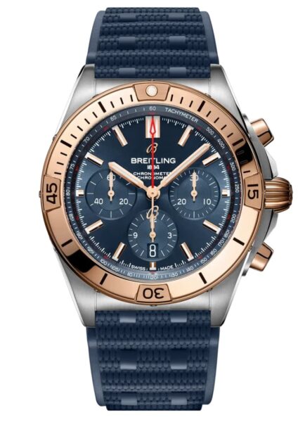 Breitling Rose Gold: The Watch Material Celebrities and Collectors Agree On 3 Chronomat B01 42 in stainless steel & 18k rose gold with blue dial